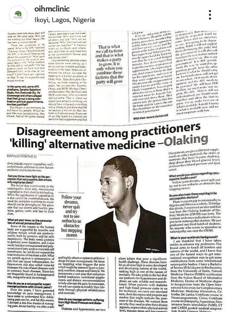 Dr Olaking Featured in a Newspaper publication 3